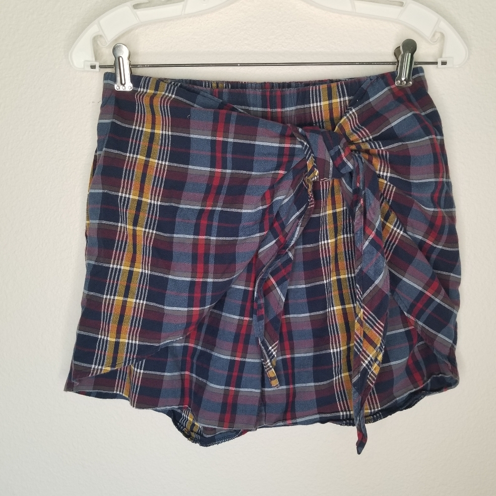 Madewell Lilian madras plaid shorts front faux wrap S